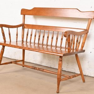 Ethan Allen American Colonial Carved Solid Maple Spindle Bench