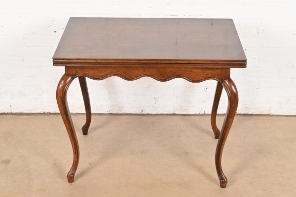 Henredon French Provincial Louis XV Oak Flip Top Console Game Table, Circa 1970s - Image 2