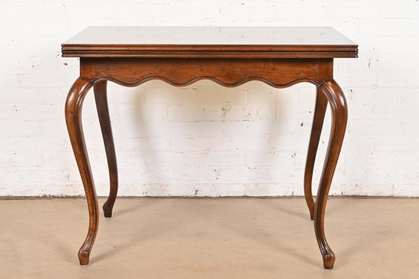 Henredon French Provincial Louis XV Oak Flip Top Console Game Table, Circa 1970s - Image 3