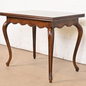 Henredon French Provincial Louis XV Oak Flip Top Console Game Table, Circa 1970s
