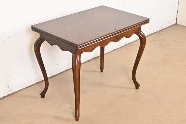 Henredon French Provincial Louis XV Oak Flip Top Console Game Table, Circa 1970s - Image 4