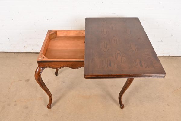 Henredon French Provincial Louis XV Oak Flip Top Console Game Table, Circa 1970s - Image 7