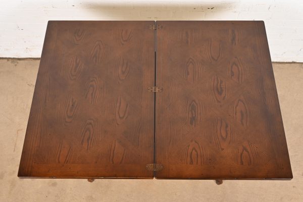 Henredon French Provincial Louis XV Oak Flip Top Console Game Table, Circa 1970s - Image 9