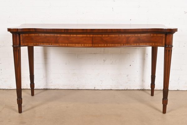 Arthur Brett & Sons English Regency Louis XVI Banded Mahogany Serpentine Sideboard Buffet or Console Table, Newly Refinished - Image 4