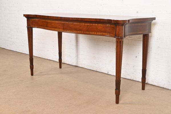 Arthur Brett & Sons English Regency Louis XVI Banded Mahogany Serpentine Sideboard Buffet or Console Table, Newly Refinished - Image 5