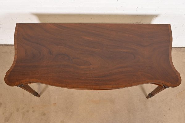 Arthur Brett & Sons English Regency Louis XVI Banded Mahogany Serpentine Sideboard Buffet or Console Table, Newly Refinished - Image 10