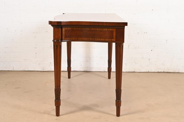 Arthur Brett & Sons English Regency Louis XVI Banded Mahogany Serpentine Sideboard Buffet or Console Table, Newly Refinished - Image 11