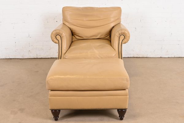 Ralph Lauren Contemporary Studded Leather Lounge Chair With Ottoman - Image 4