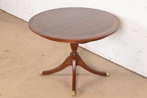 Baker Furniture Style Georgian Banded Mahogany Pedestal Extension Dining Table, Newly Refinished - Image 2