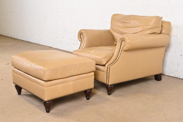 Ralph Lauren Contemporary Studded Leather Lounge Chair With Ottoman - Image 2