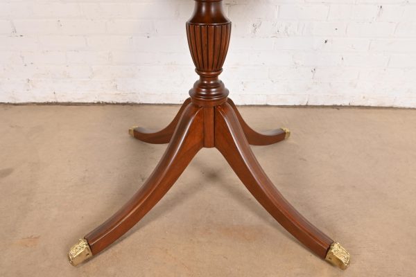 Baker Furniture Style Georgian Banded Mahogany Pedestal Extension Dining Table, Newly Refinished - Image 6