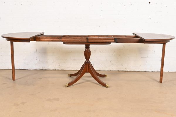 Baker Furniture Style Georgian Banded Mahogany Pedestal Extension Dining Table, Newly Refinished - Image 8