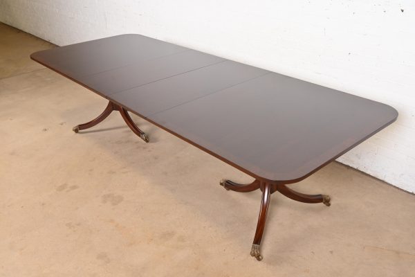 Kittinger Georgian Banded Mahogany Double Pedestal Extension Dining Table, Newly Refinished