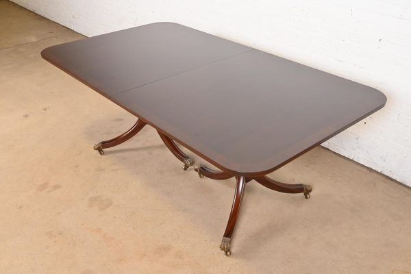 Kittinger Georgian Banded Mahogany Double Pedestal Extension Dining Table, Newly Refinished - Image 8
