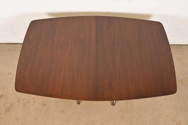 Kent Coffey Perspecta Mid-Century Modern Sculpted Walnut Double Pedestal Extension Dining Table, Newly Refinished - Image 4