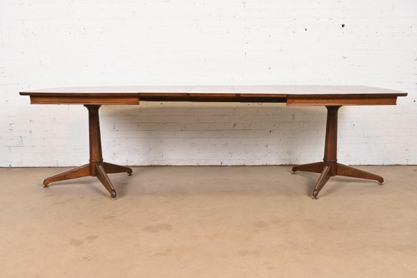 Kent Coffey Perspecta Mid-Century Modern Sculpted Walnut Double Pedestal Extension Dining Table, Newly Refinished - Image 8