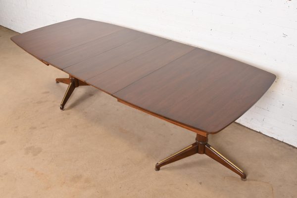 Kent Coffey Perspecta Mid-Century Modern Sculpted Walnut Double Pedestal Extension Dining Table, Newly Refinished - Image 7