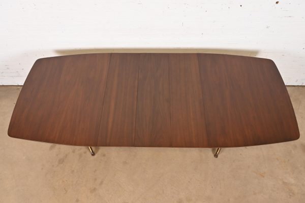 Kent Coffey Perspecta Mid-Century Modern Sculpted Walnut Double Pedestal Extension Dining Table, Newly Refinished - Image 9
