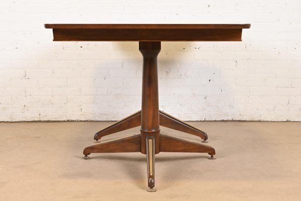 Kent Coffey Perspecta Mid-Century Modern Sculpted Walnut Double Pedestal Extension Dining Table, Newly Refinished - Image 11