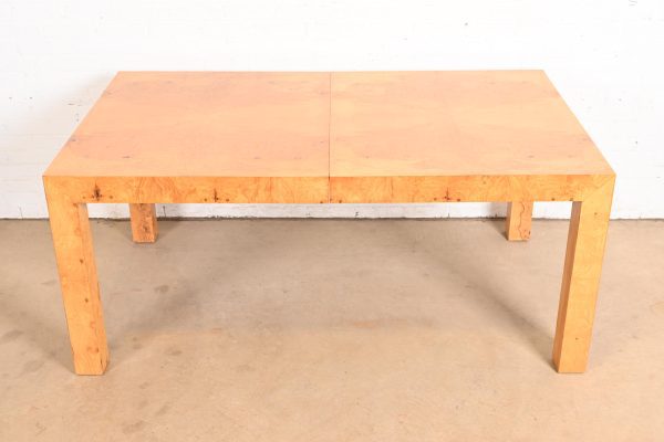 Milo Baughman for Thayer Coggin Mid-Century Modern Burl Wood Parsons Extension Dining Table, Newly Refinished - Image 7