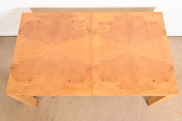 Milo Baughman for Thayer Coggin Mid-Century Modern Burl Wood Parsons Extension Dining Table, Newly Refinished - Image 9