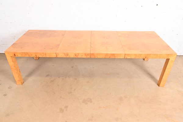 Milo Baughman for Thayer Coggin Mid-Century Modern Burl Wood Parsons Extension Dining Table, Newly Refinished - Image 2