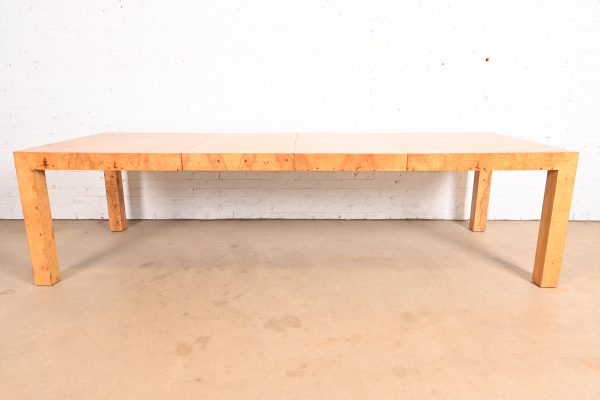 Milo Baughman for Thayer Coggin Mid-Century Modern Burl Wood Parsons Extension Dining Table, Newly Refinished - Image 3
