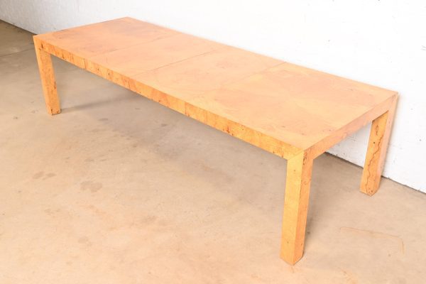 Milo Baughman for Thayer Coggin Mid-Century Modern Burl Wood Parsons Extension Dining Table, Newly Refinished
