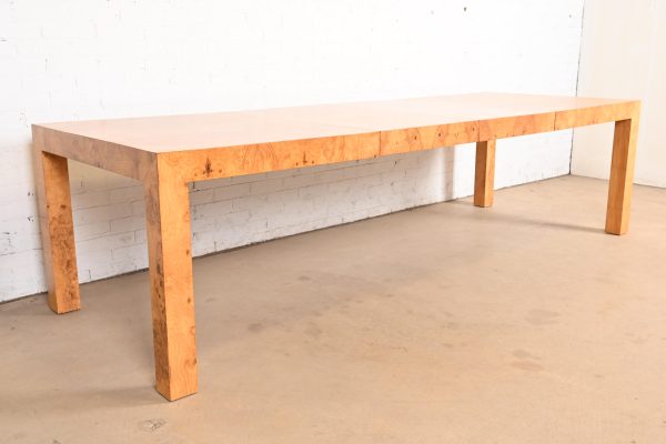 Milo Baughman for Thayer Coggin Mid-Century Modern Burl Wood Parsons Extension Dining Table, Newly Refinished - Image 4
