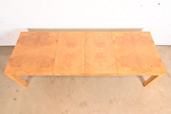 Milo Baughman for Thayer Coggin Mid-Century Modern Burl Wood Parsons Extension Dining Table, Newly Refinished - Image 5
