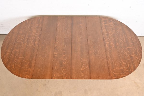 George C. Flint Co. Antique Victorian Oak Split Pedestal Extension Dining Table With Carved Paw Feet, Newly Refinished - Image 9