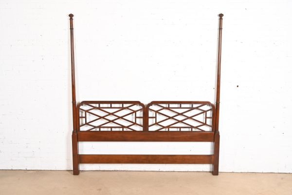 Baker Furniture Chinese Chippendale Carved Cherry Wood King Size Poster Headboard - Image 2