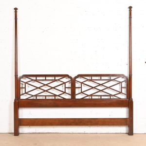 Baker Furniture Chinese Chippendale Carved Cherry Wood King Size Poster Headboard