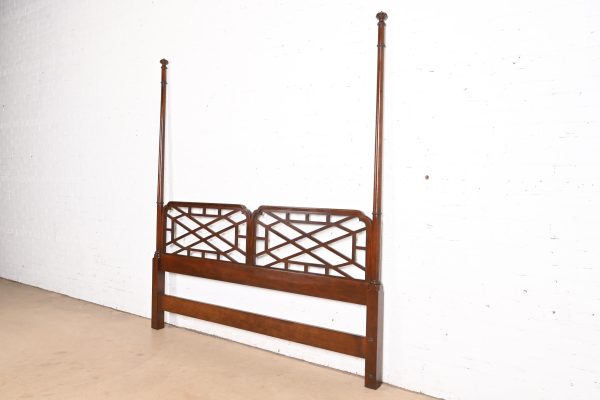 Baker Furniture Chinese Chippendale Carved Cherry Wood King Size Poster Headboard - Image 3