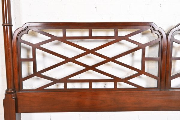 Baker Furniture Chinese Chippendale Carved Cherry Wood King Size Poster Headboard - Image 5