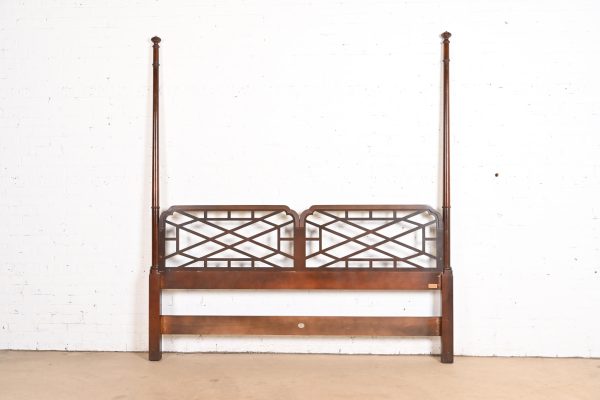 Baker Furniture Chinese Chippendale Carved Cherry Wood King Size Poster Headboard - Image 7