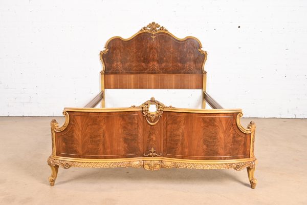 Romweber French Provincial Louis XV Flame Mahogany and Parcel Painted Full Size Bed, Circa 1920s