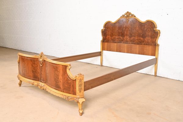 Romweber French Provincial Louis XV Flame Mahogany and Parcel Painted Full Size Bed, Circa 1920s - Image 3
