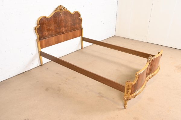 Romweber French Provincial Louis XV Flame Mahogany and Parcel Painted Full Size Bed, Circa 1920s - Image 4