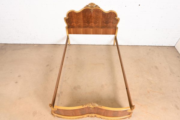 Romweber French Provincial Louis XV Flame Mahogany and Parcel Painted Full Size Bed, Circa 1920s - Image 5