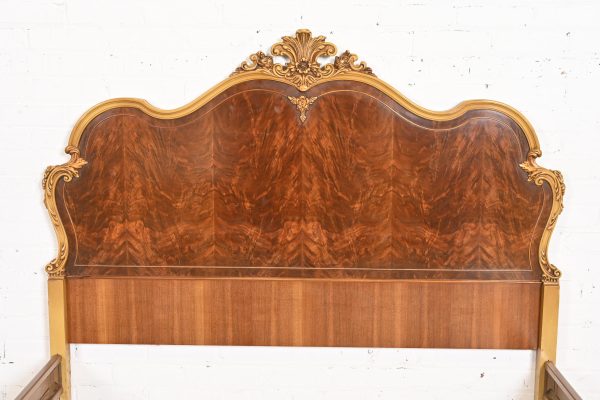Romweber French Provincial Louis XV Flame Mahogany and Parcel Painted Full Size Bed, Circa 1920s - Image 6