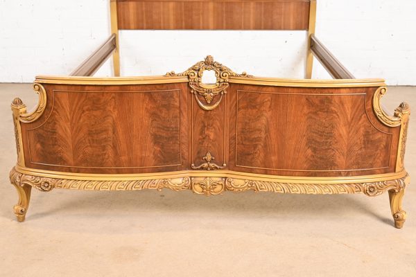 Romweber French Provincial Louis XV Flame Mahogany and Parcel Painted Full Size Bed, Circa 1920s - Image 7