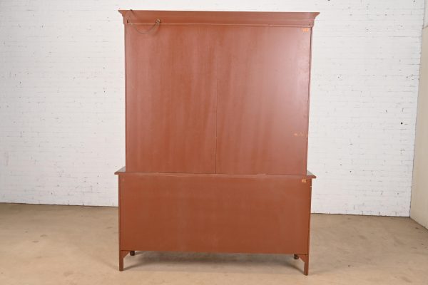 Baker Furniture French Provincial Louis XV Carved Cherry Wood Lighted Breakfront Bookcase Cabinet - Image 11