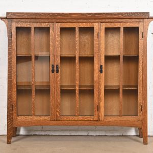 Limbert Style Mission Oak Arts and Crafts Triple Bookcase Cabinet