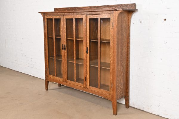 Limbert Style Mission Oak Arts and Crafts Triple Bookcase Cabinet - Image 3