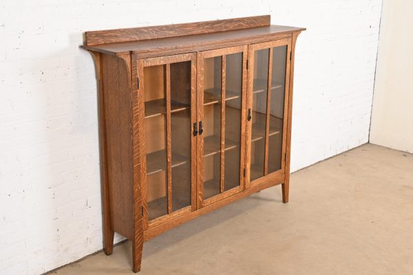 Limbert Style Mission Oak Arts and Crafts Triple Bookcase Cabinet - Image 4