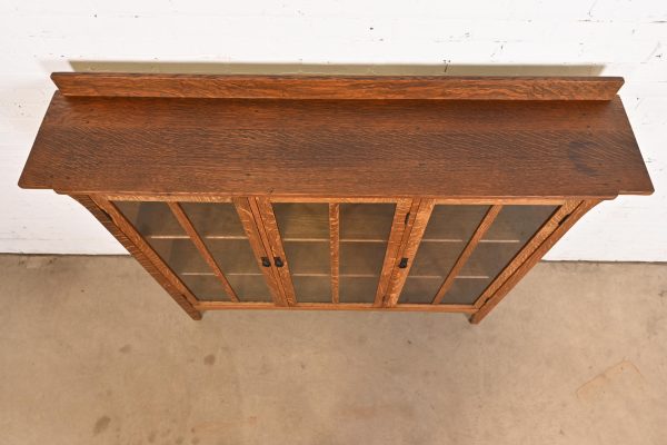Limbert Style Mission Oak Arts and Crafts Triple Bookcase Cabinet - Image 7