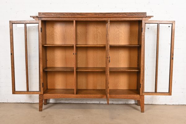 Limbert Style Mission Oak Arts and Crafts Triple Bookcase Cabinet - Image 5