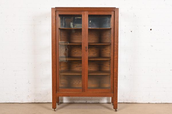 Limbert Style Antique Mission Oak Arts and Crafts Bookcase Cabinet, Circa 1900 - Image 2