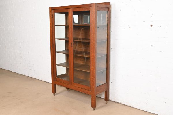 Limbert Style Antique Mission Oak Arts and Crafts Bookcase Cabinet, Circa 1900 - Image 3